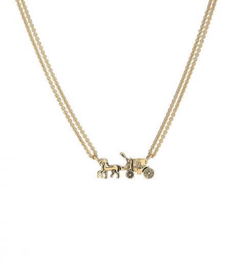 golden horse & carriage double chain necklace
