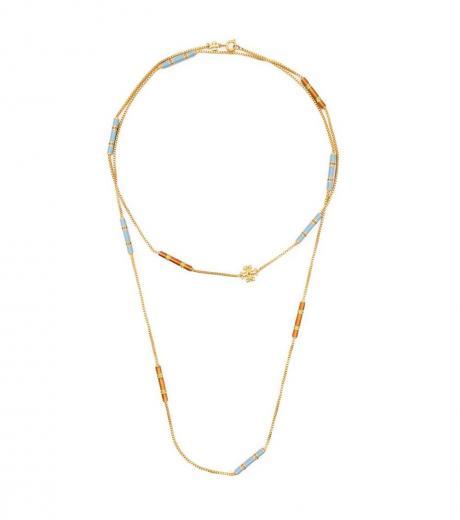 golden long chain charm necklace
