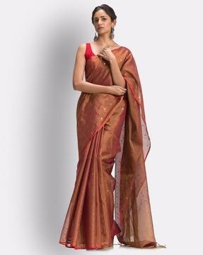 golden maroon art silk muslin handloom sequin saree with blouse piece