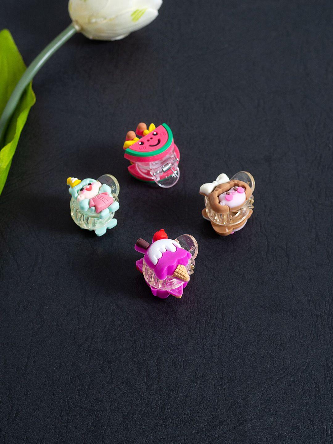 golden peacock girls  set of 4  pink & purple claw clip