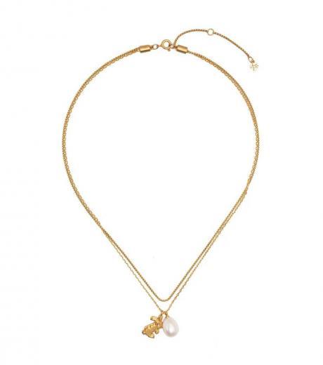 golden rabbit double chain necklace