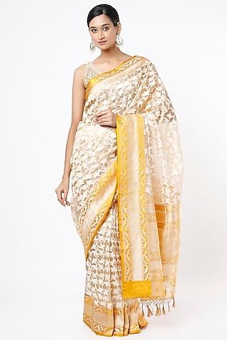 golden tissue saree