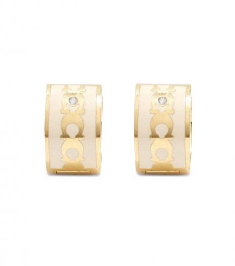 golden white signature enamel earrings