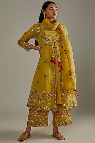 golden yellow embellished kurta set