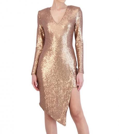 golden asymmetric sequined dress