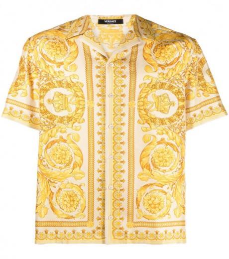 golden barocco print silk shirt