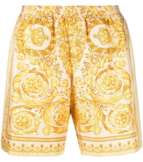 golden barocco print silk shorts