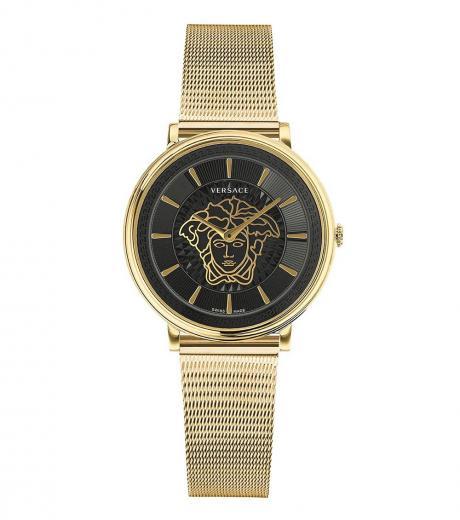 golden black v-circle logo dial watch