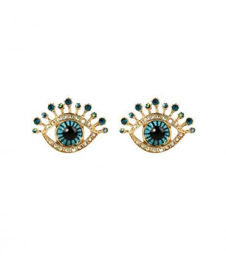 golden blue eye stud earrings
