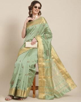 golden border thread embroidered saree