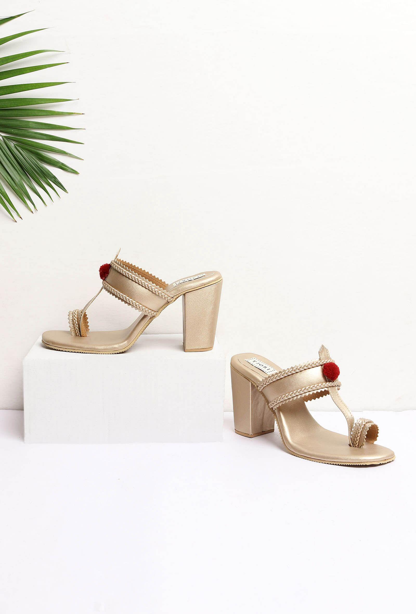 golden cruelty-free leather heeled sandals