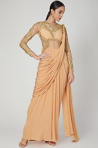 golden embellished gown saree