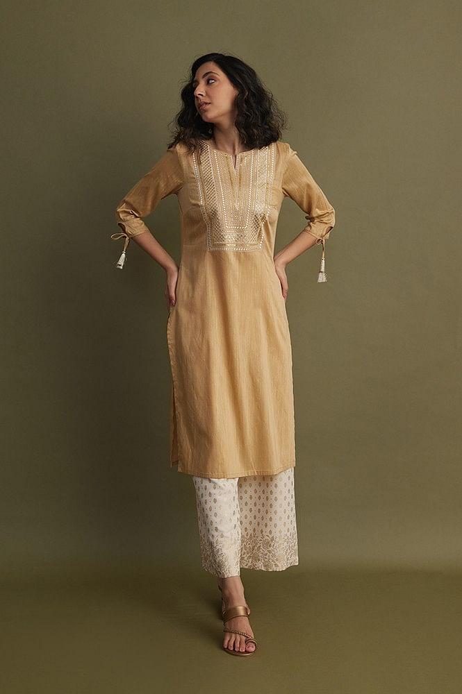 golden embroidered ethnic kurta