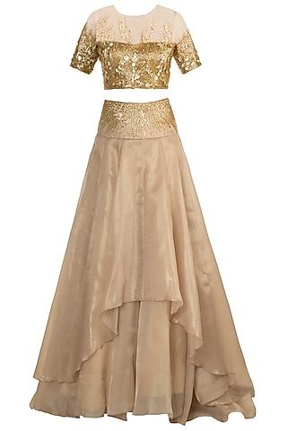 golden embroidered lehenga skirt with blouse