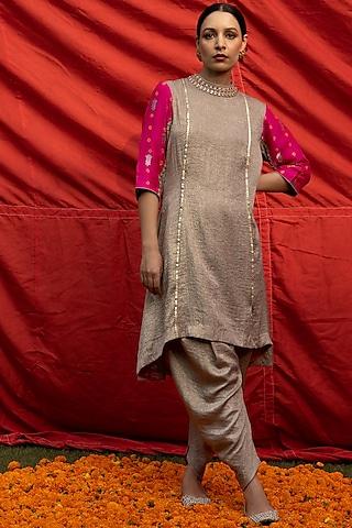 golden georgette embellished tunic set