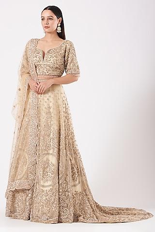 golden hand embroidered lehenga set