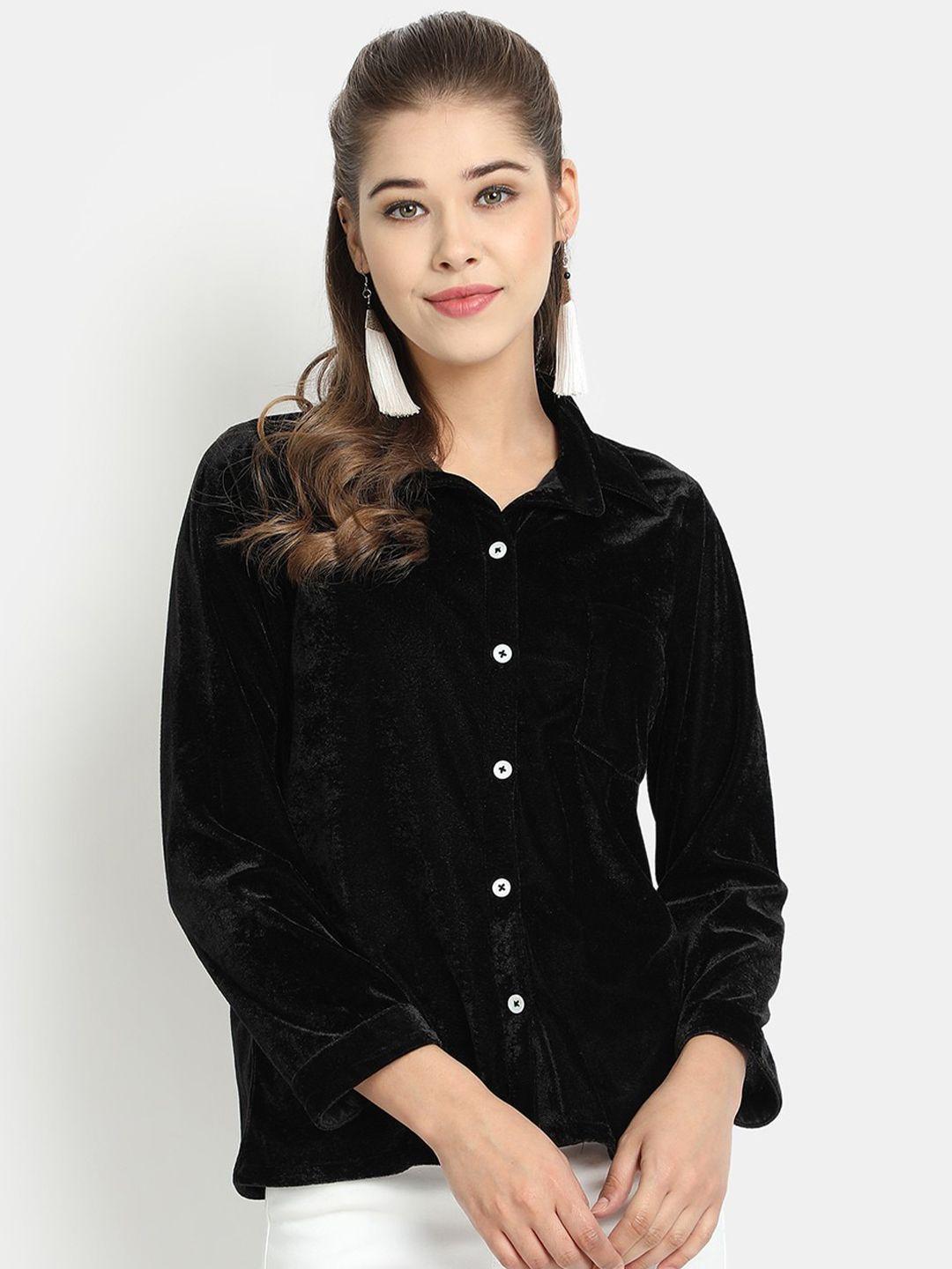 golden kite black mandarin collar velvet shirt style top