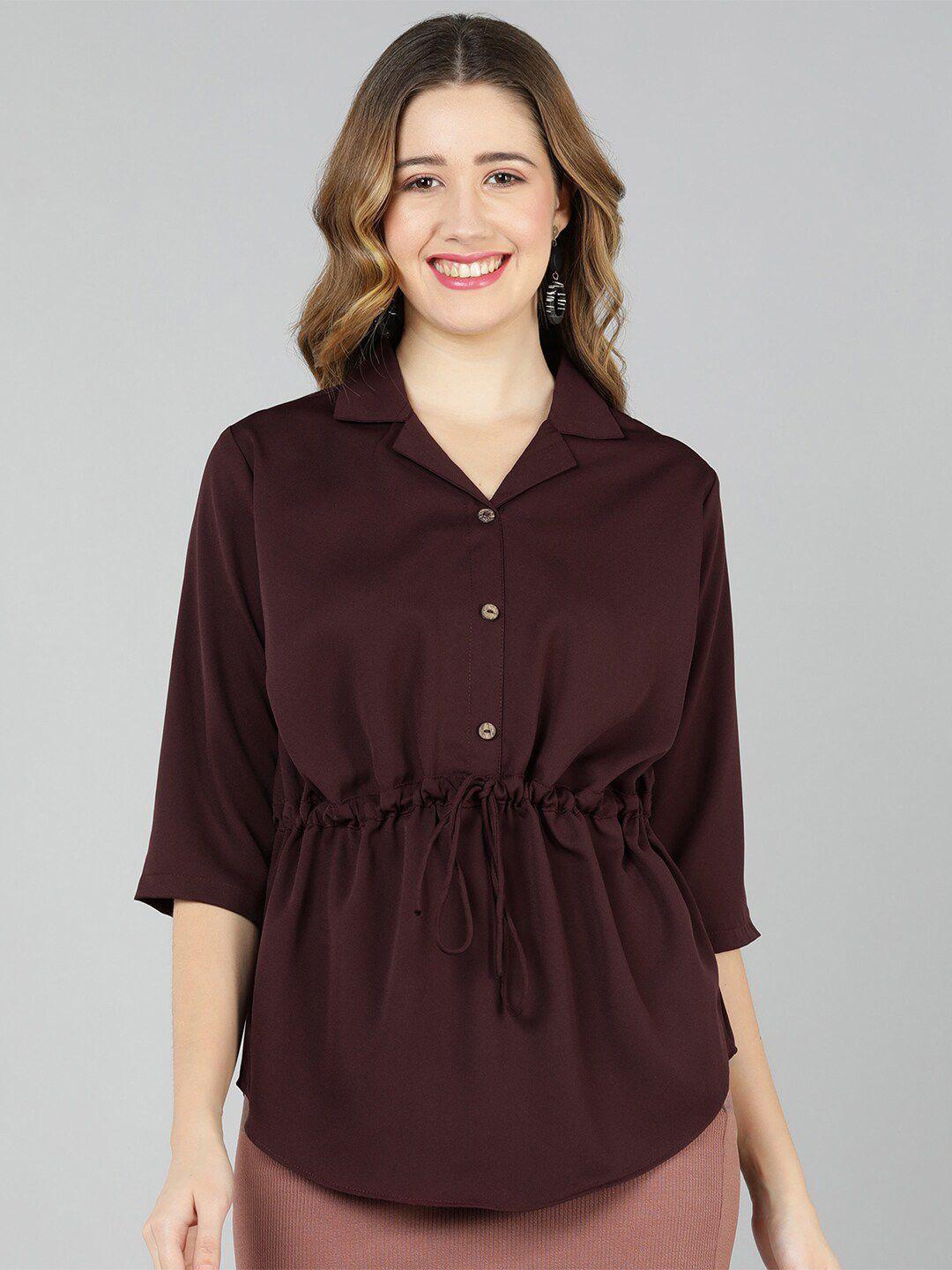 golden kite tie-up detail shirt collar cinched waist top