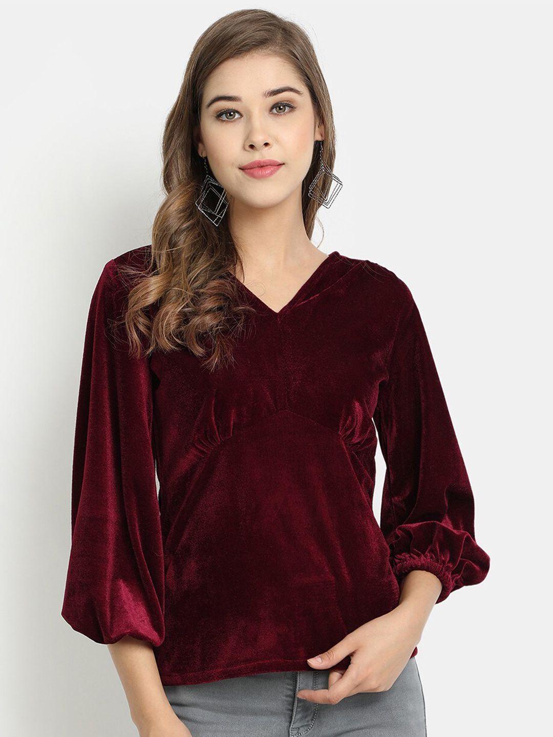 golden kite v-neck bishop sleeves gathered velvet top