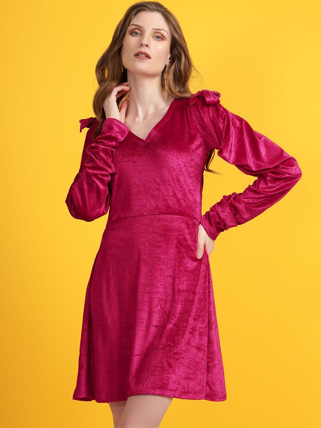 golden kite v-neck cold-shoulder sleeves tie-ups detail velvet a-line dress