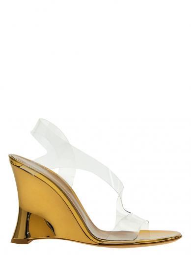 golden laminated leather heels
