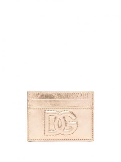 golden logo leather credit card case