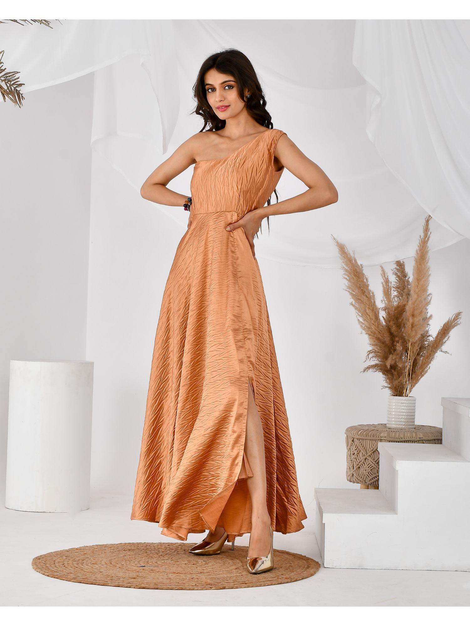 golden one shoulder dress