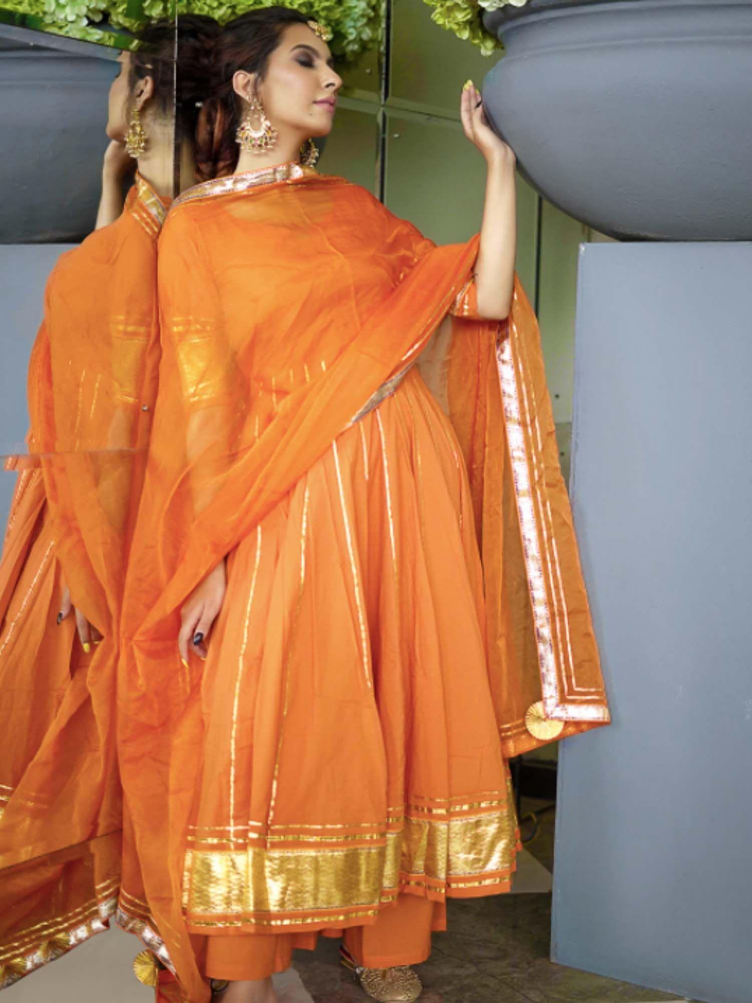 golden orange gotapatti anarkali set