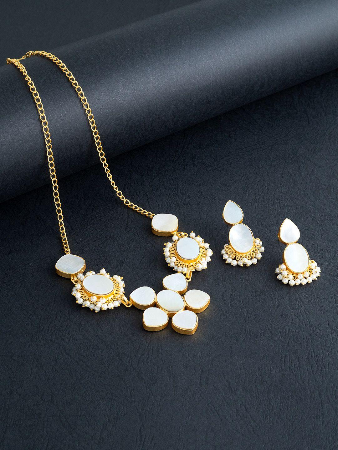 golden peacock gold-plated white stone studded & pearls beaded jewellery set