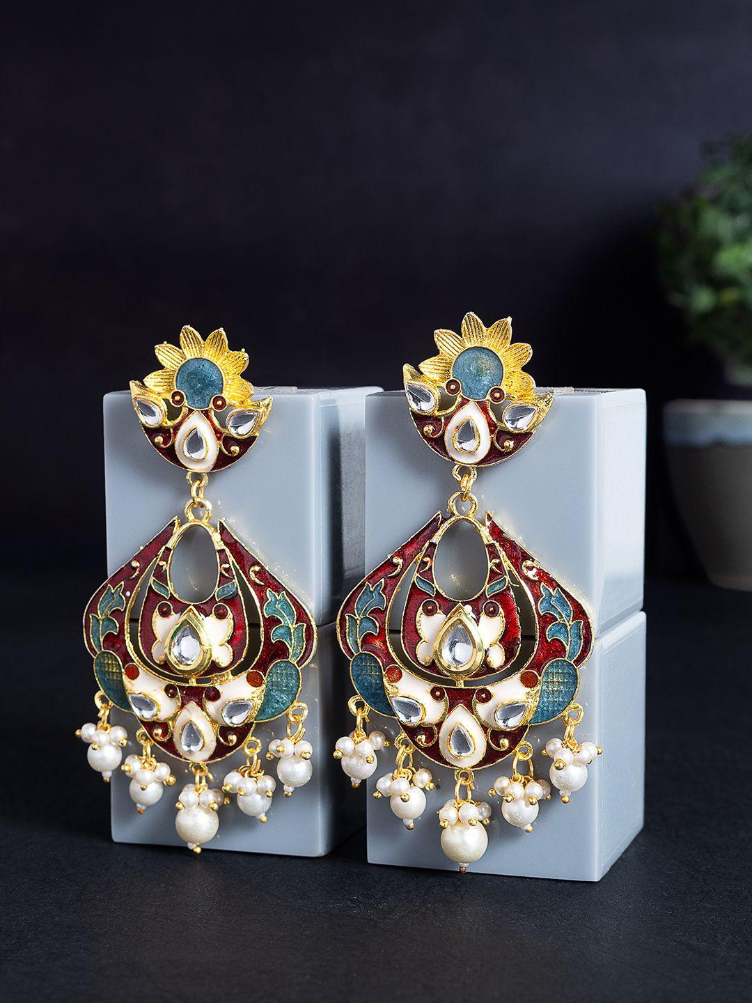 golden peacock gold-toned & green contemporary drop earrings