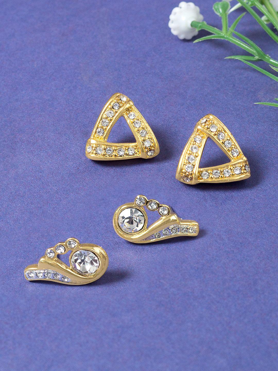 golden peacock gold-toned geometric studs earrings