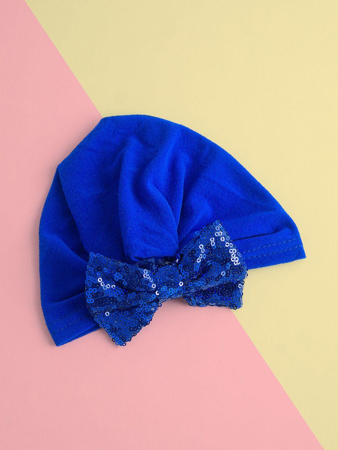 golden peacock infant girls embroidered bow detail cotton beanie