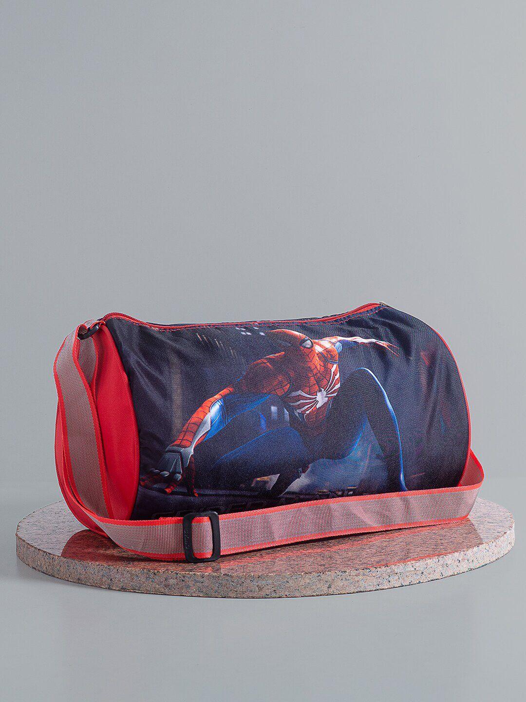 golden peacock kids navy blue & red spider man printed duffel bag