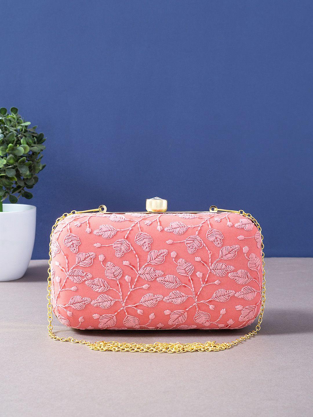 golden peacock peach-coloured & gold-toned embroidered box clutch