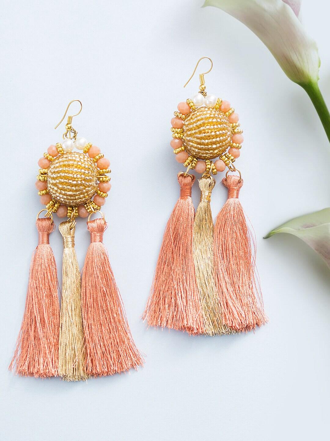 golden peacock peach-coloured contemporary drop earrings
