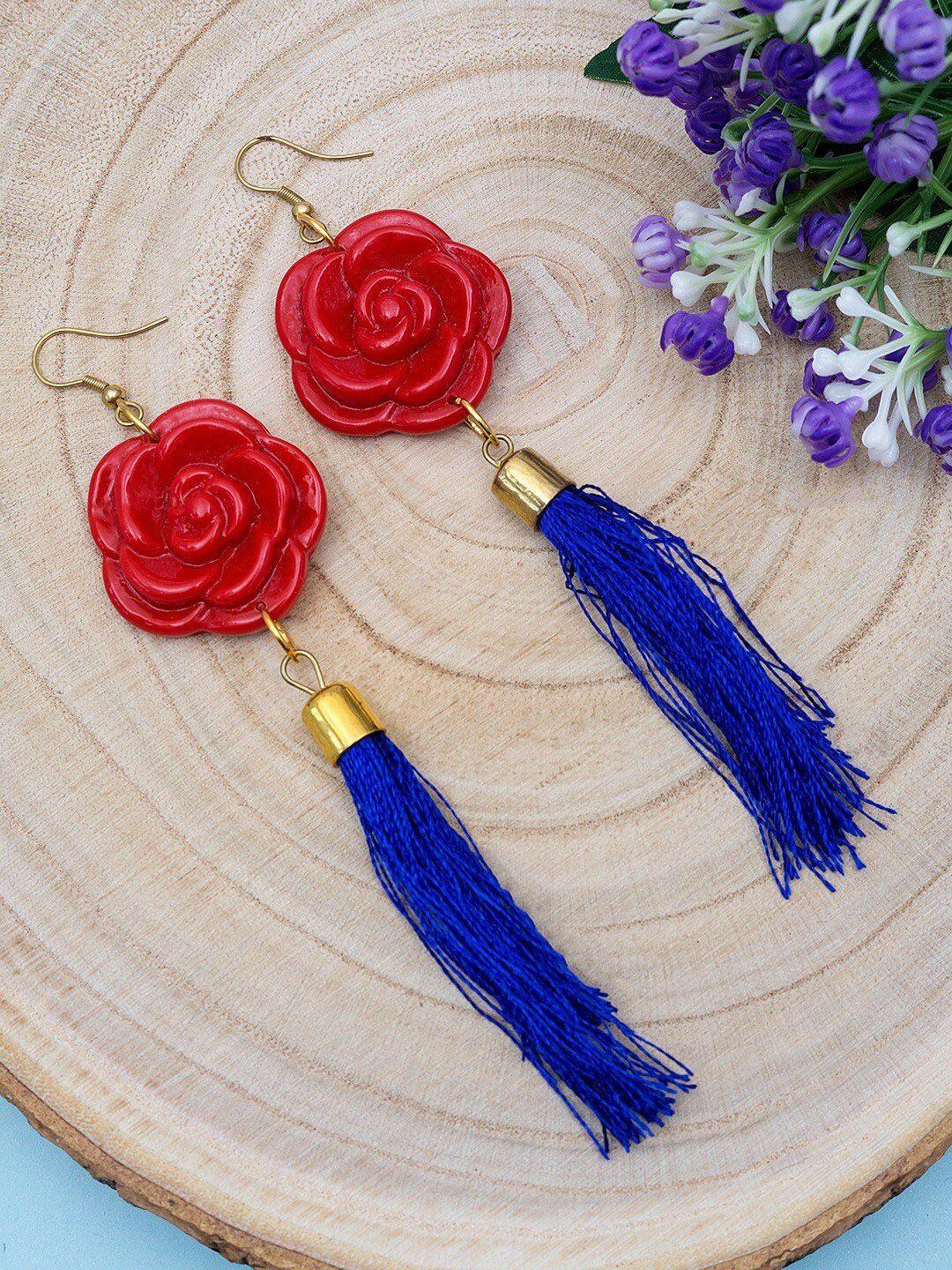 golden peacock red & blue floral drop earrings