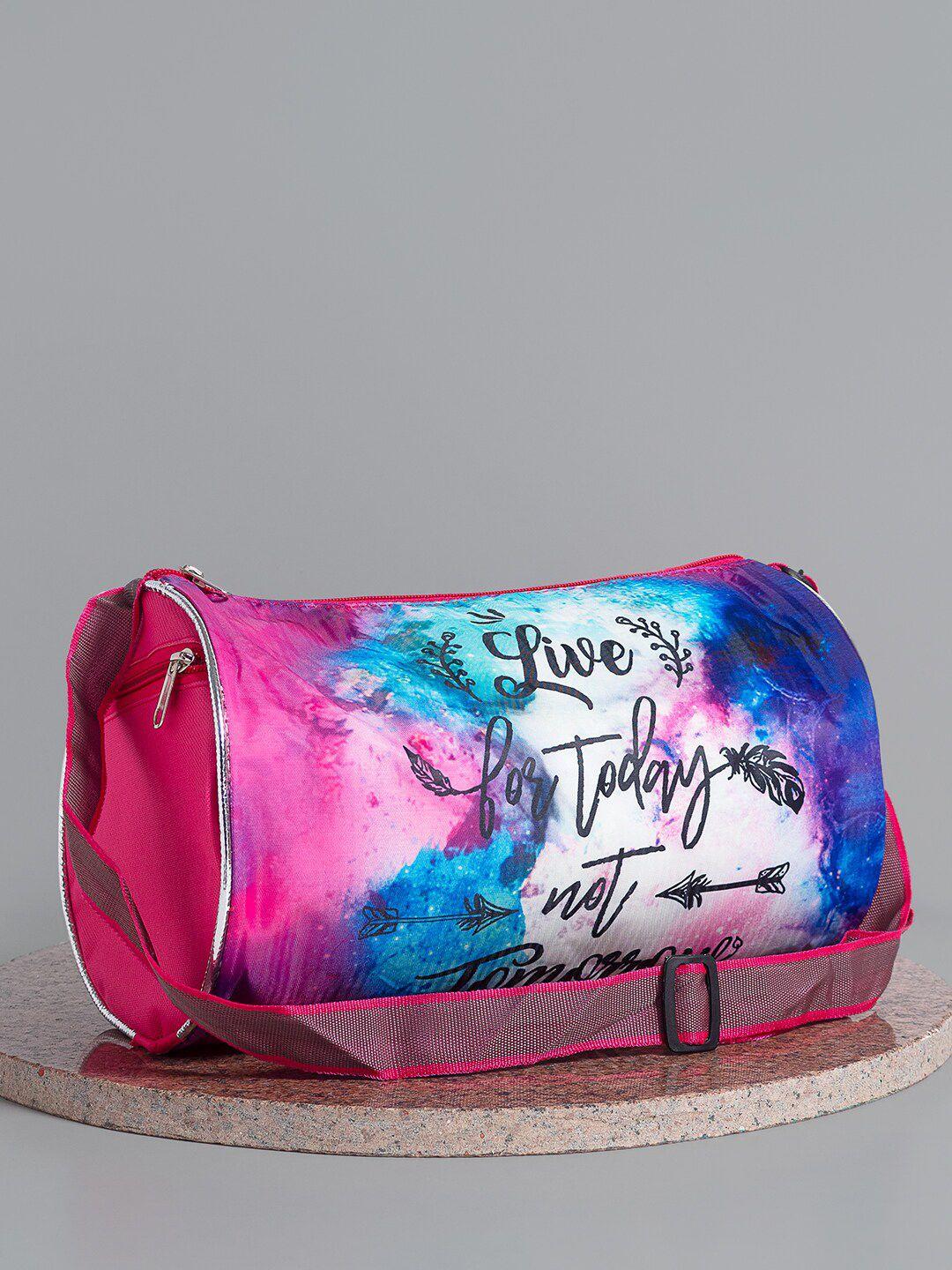 golden peacock typography printed shoulder straps duffel bag