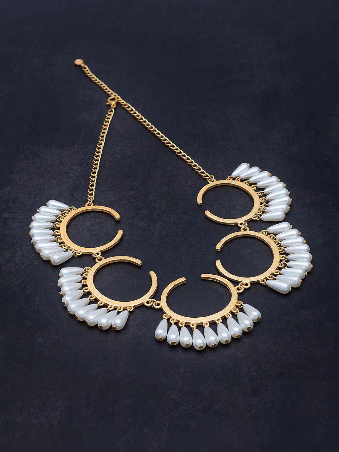 golden peacock white & gold-toned statement necklace