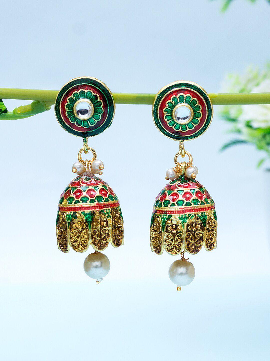 golden peacock woman multicoloured dome shaped earrings