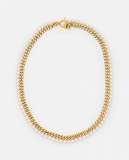 golden pearl chain long necklace