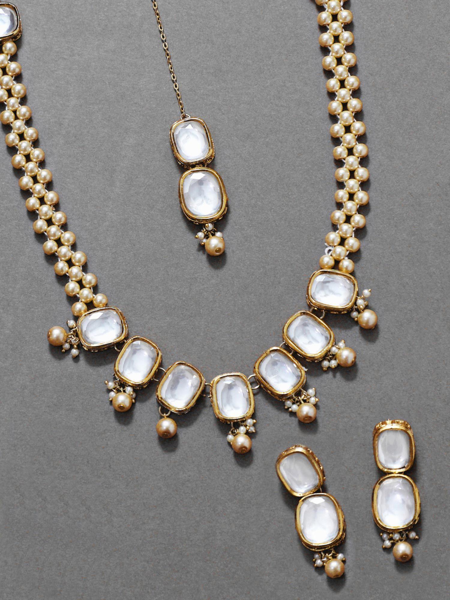 golden pearl polki kundan necklace set
