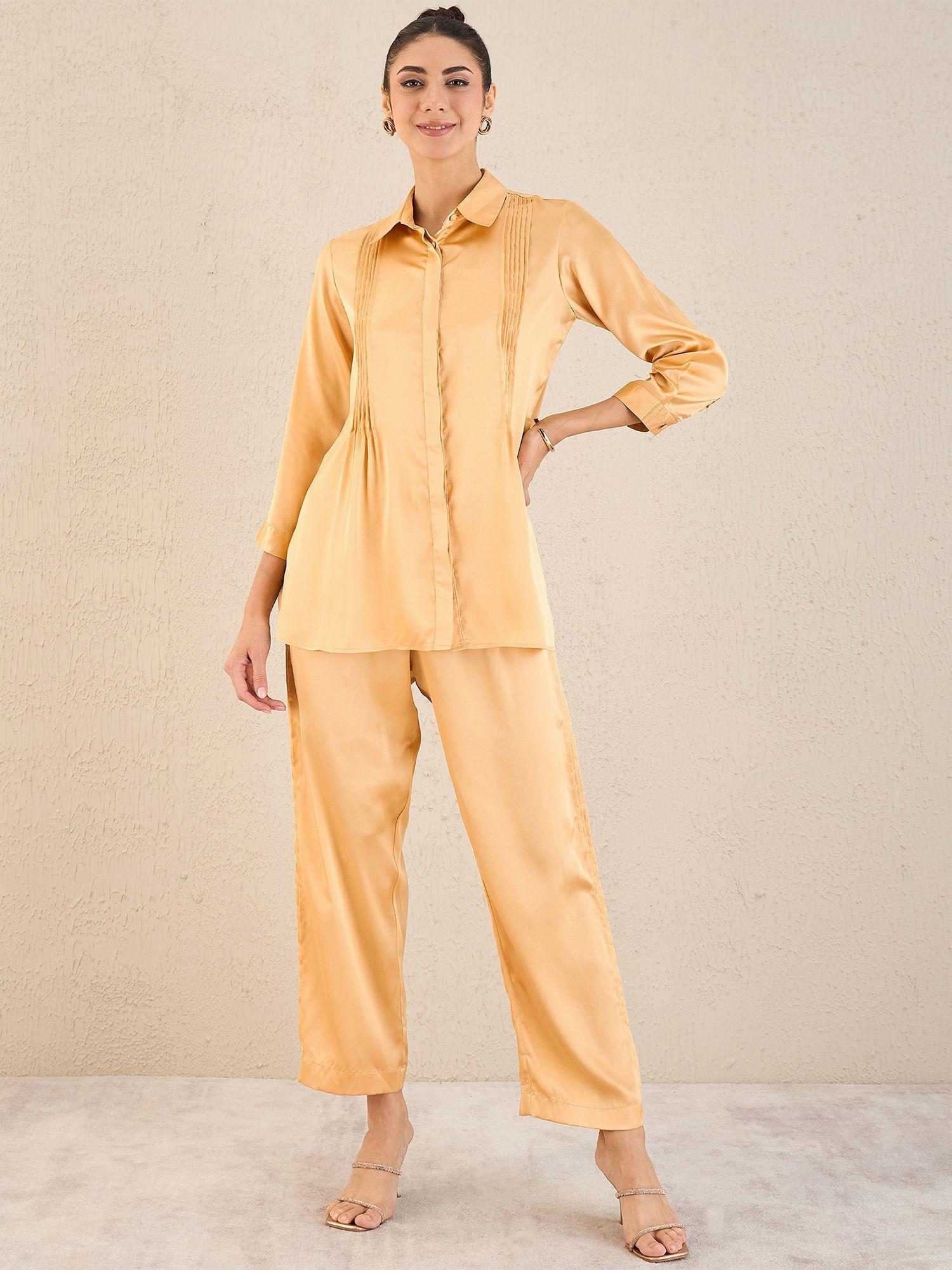 golden pintucked satin co-ord (set of 2)