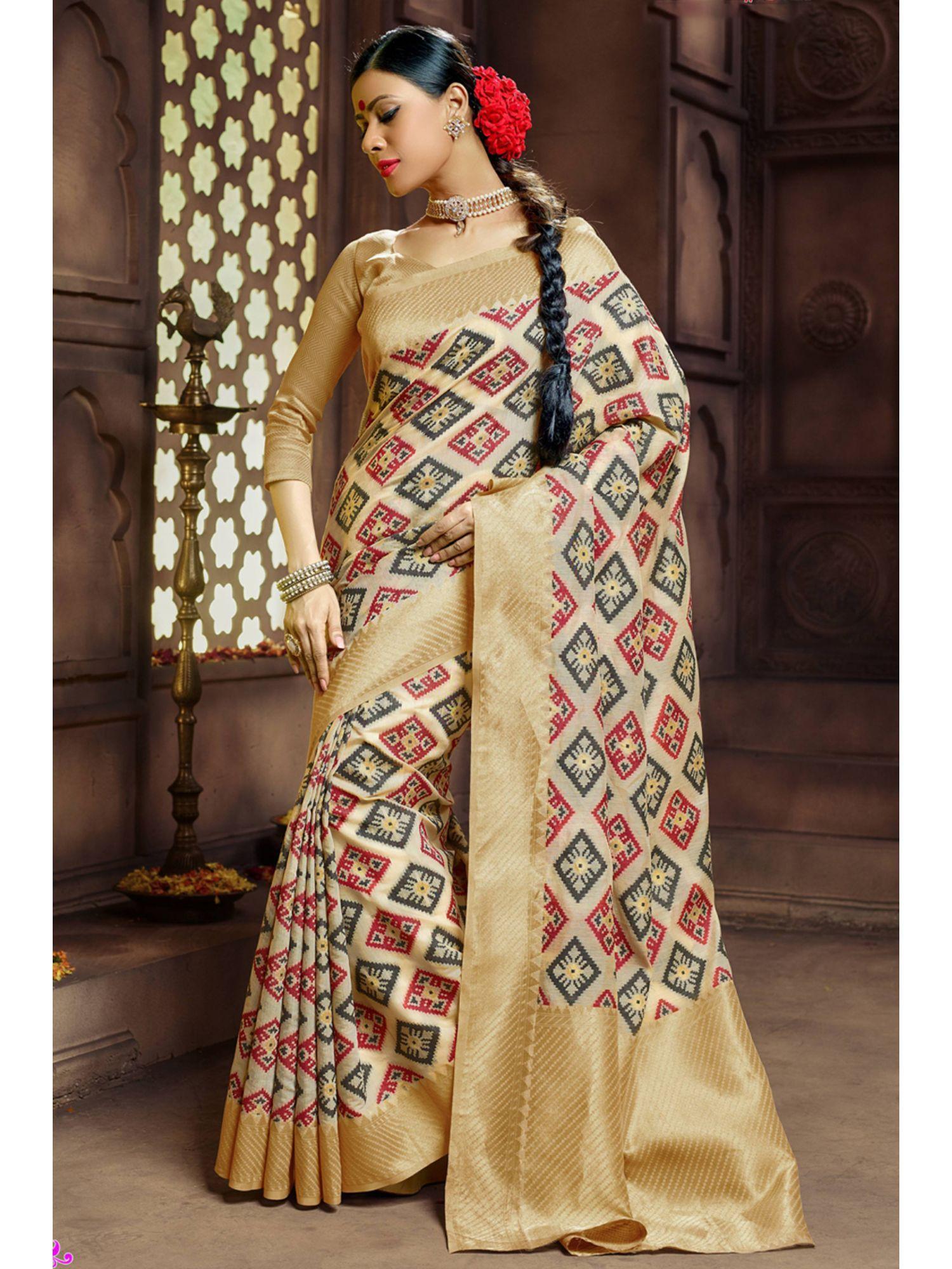 golden pure banarasi silk jacquard work traditional saree with unstitched blouse