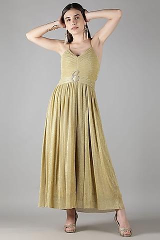 golden satin pleated dress