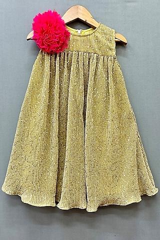 golden sequins lycra crushed dress for girls