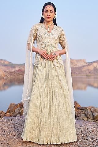 golden shimmer & organza sequins embroidered anarkali set