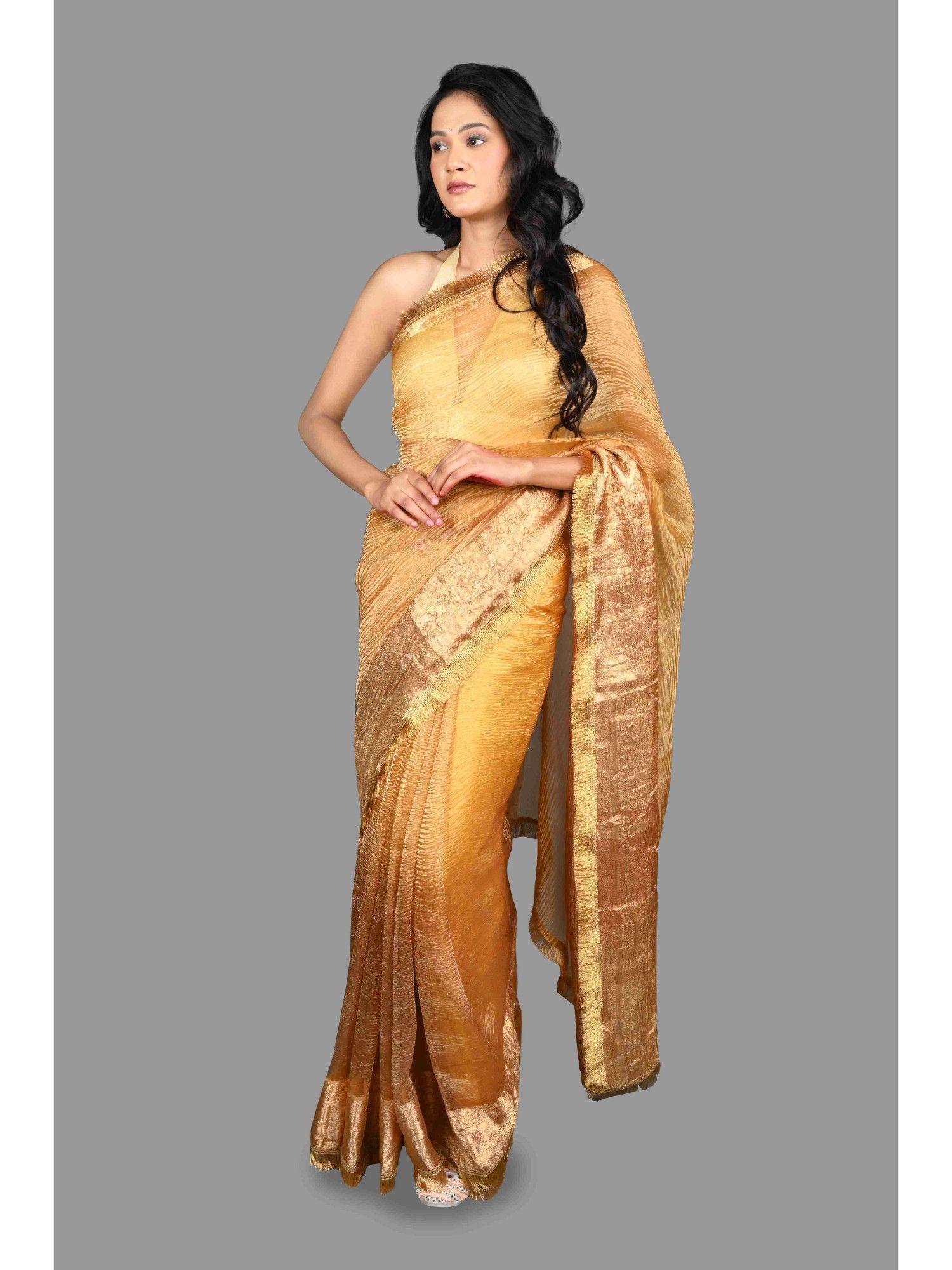 golden silk banarasi handloom saree with unstitched blouse