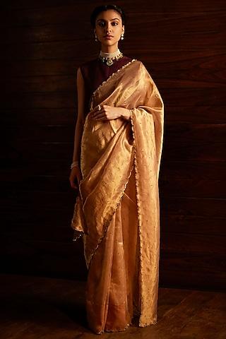 golden silk tissue saree set