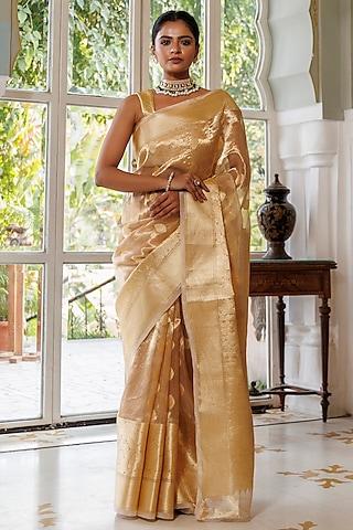 golden tissue banarasi handwoven saree set