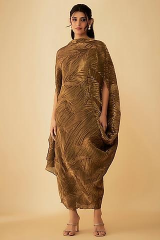 golden tissue crush draped dress